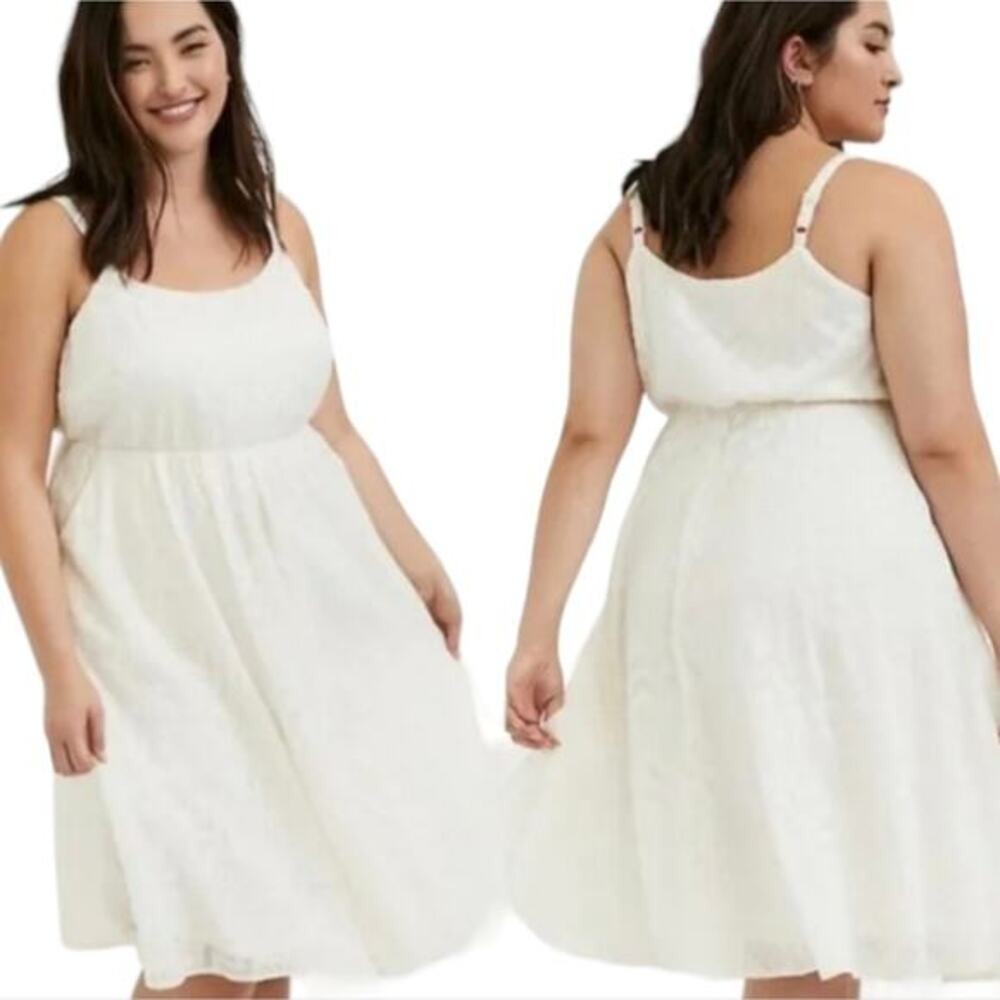 Torrid Ivory White Chevron Textured Midi Dress Adjustable Straps Plus Size